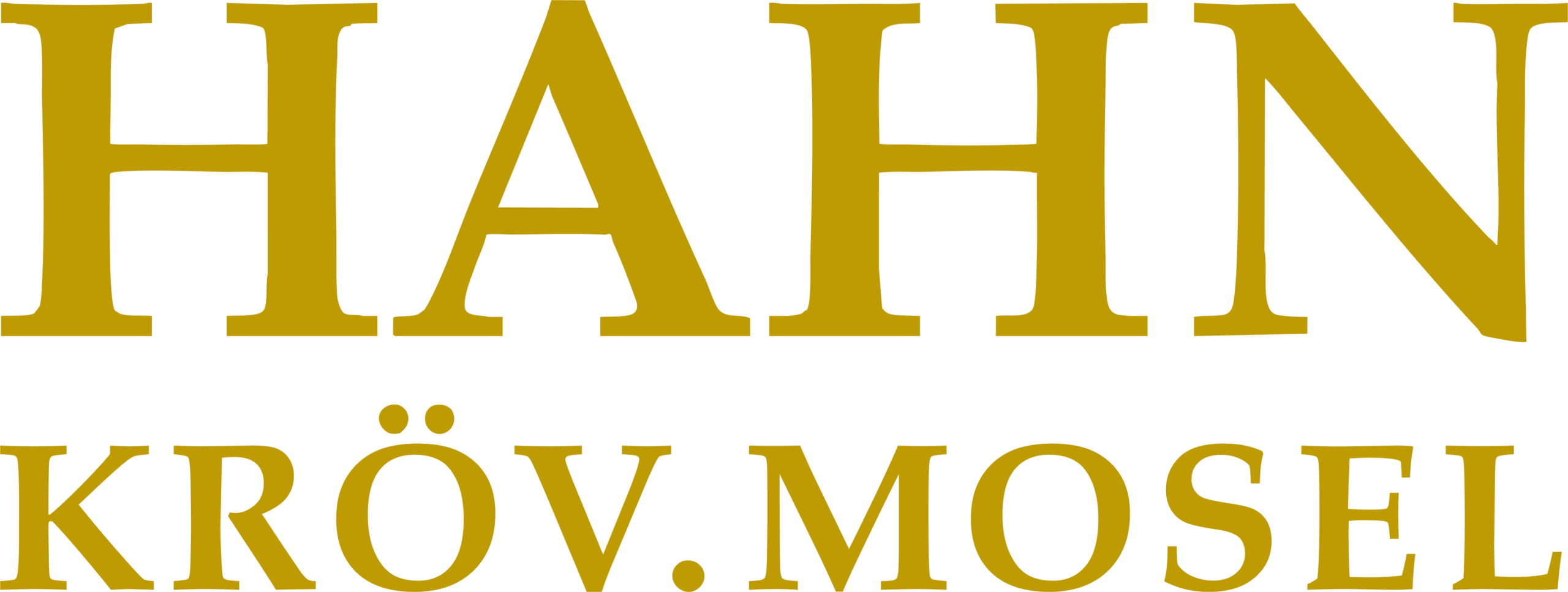 Logo des Weinguts Hahn Kröv Mosel in schlichtem goldenen Schriftzug.