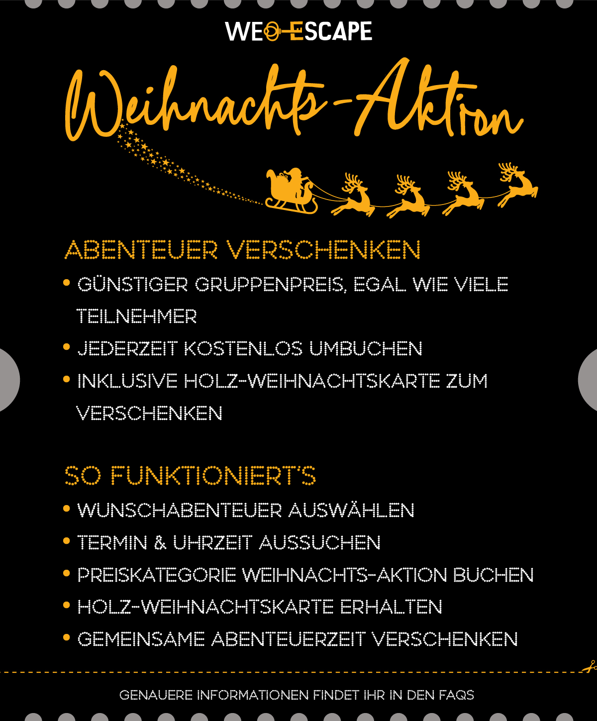 Informationen zur Weihnachts-Aktion von We-Escape mit Weihnachtsmotiv